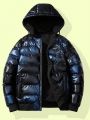 Manfinity EMRG Men's Zipper Front Hooded Padded Coat With Letter Patch And Drawstring Decoration