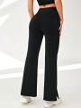 Solid Split Hem Flare Leg Sports Pants