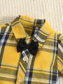 Baby Boy Plaid Print Bow Front Shirt Bodysuit & Suspender Shorts