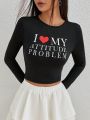 SHEIN Qutie Ladies' Long Sleeve Tee With Letter Print