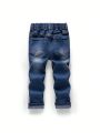 Little Boys' New Casual Fashionable Distressed Washed Denim Skinny Jeans