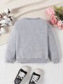 SHEIN Young Girl Letter & Figure Graphic Thermal Lined Sweatshirt