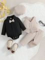 Baby Boy Bow Front Bodysuit & Pants & & Waistcoat & Hat