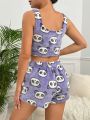 Cartoon Graphic Flannel Pajama Set