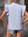 Women'S Vertical Stripe Short Flutter Sleeve Blouse