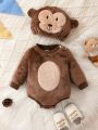 SHEIN Baby Girl Cartoon Embroidery Teddy Costume Bodysuit & Hat