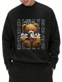 Men'S Round Neck Drop Shoulder Sleeve Casual Sweatshirt With Text & Cartoon Print