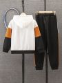 Boys' Casual Autumn And Winter Warm Hoodie + Sweatpants Two-piece Set