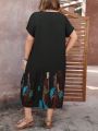 Plus Size Women'S Printed Batwing Sleeve Maxi Dress