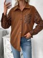 SHEIN Frenchy Leopard Pattern Oversized Casual Jacket With Patch Pockets And Drop-shoulder Sleeves