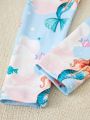 Toddler Girls' Mermaid Pattern Long Sleeve Long Pants Pajamas Set, 2pcs