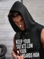 Men's Slogan Print Drawstring Hooded Sports Tank Top