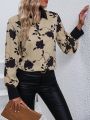 SHEIN LUNE Floral Print Color-blocking Shirt