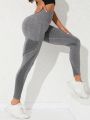 Yoga Future Heather Gray Yoga Leggings Seamless Tummy Control Gym Tights With Side Phone Pocket