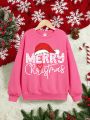 Girls' Leisure Christmas Pattern Long Sleeve Round Neck Sweatshirt Suitable For Autumn And Winter