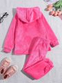 SHEIN Kids EVRYDAY Young Girl Solid Teddy Hoodie & Pants