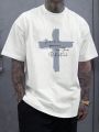 Men's Plus Size Cross And Slogan Print T-shirt