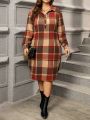 SHEIN CURVE+ Plus Size Split Plaid Dress