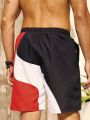 Men'S Color Blocking Drawstring Beach Shorts