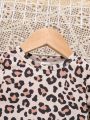 SHEIN Baby Girl Leopard Print Peplum Top & Denim Effect Pants