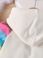 Toddler Girls' Rainbow Color Block Hooded Long Sleeve Embroidery Detail Dress For Fall/winter