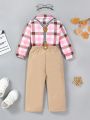 Baby Boys' Plaid Shirt With Bow Tie And Suspender Pants Set