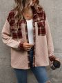 Contrast Plaid Print Drop Shoulder Flap Pocket Coat