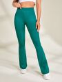 SHEIN Yoga Basic Green Athletic Bell-bottoms High-waist Tummy Control Stretch Workout Running Yoga Pants