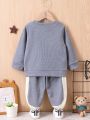 Baby Boy Letter Embroidery Sweatshirt & Contrast Side Seam Sweatpants