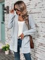 SHEIN LUNE Women's Spring Long Sleeve Knitted Cardigan With Double Pockets And Lapel