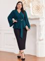 SHEIN Modely Plus Size Women'S Belted Shirt With Flared Sleeves