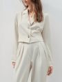 Anewsta Ladies' Suit Set With Single-breasted Blazer And Slightly Pleated Pants