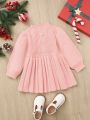 SHEIN Baby Girls' Cute Long Sleeve High-necked Sweater Dress