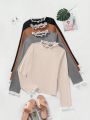 SHEIN LUNE 4pcs Lace Splice Long Sleeve T-shirts