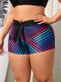 SHEIN Swim SPRTY Plus Size Striped Swimsuit Shorts With Knotted Waist