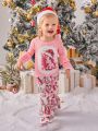 Baby Girl Christmas Print Flare Sleeve Tee & Flare Leg Pants