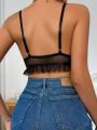 Contrast Mesh Ruffle Trim Bralette