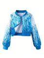 Tween Girl Zip Up Sequin Bomber Jacket