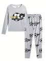 SHEIN Teen Boys' Casual Sports Letter & Soccer Printed Tight Home Wear Set