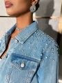 SHEIN BAE Fashionable Women's Denim Jacket With Rhinestone Details