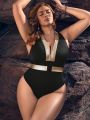 SHEIN Leisure Large Size Color Block One-Piece Swimsuit