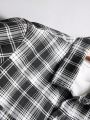 Men's Plaid Flap Pocket Button Down Denim Shirt