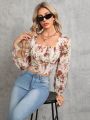 SHEIN Tall Floral Print Square Neck Lantern Sleeve Crop Blouse