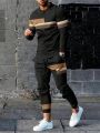 Men'S Color Blocking Round Neck Long Sleeve And Long Pants Set
