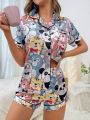 Cartoon Graphic Contrast Piping PJ Set