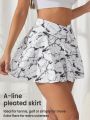 Daily&Casual Tie-Dye Wrap Wide Waist Pocket Side Skort