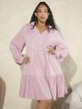 SHEIN CURVE+ Plus Size Women's Pink Ruffle Hem Dress