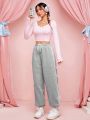 SHEIN Qutie Women's Drawstring Waist Joggers With Side Stripe And Bow Decoration