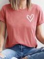 Heart Print Round Neck Tee