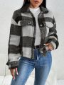 SHEIN Essnce Buffalo Plaid Print Drop Shoulder Jacket